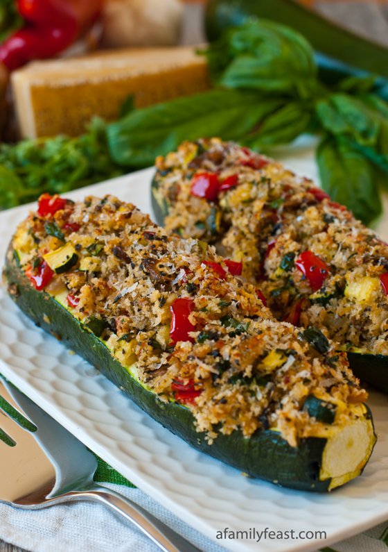 stuffed zucchini vegetarian squash recipes recipe vegan healthy boats bread dish filling afamilyfeast side veggie roasted vegetable meat cheese grilled